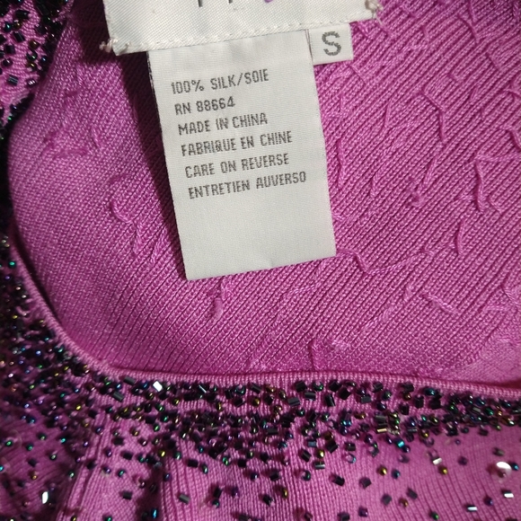 Modern Elements Pink Beaded 100% Silk Knit Long Sleeve Top Size Small - Picture 3 of 3